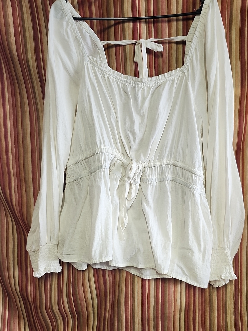 Ava & Viv Off-White Peasant Tie-back Blouse